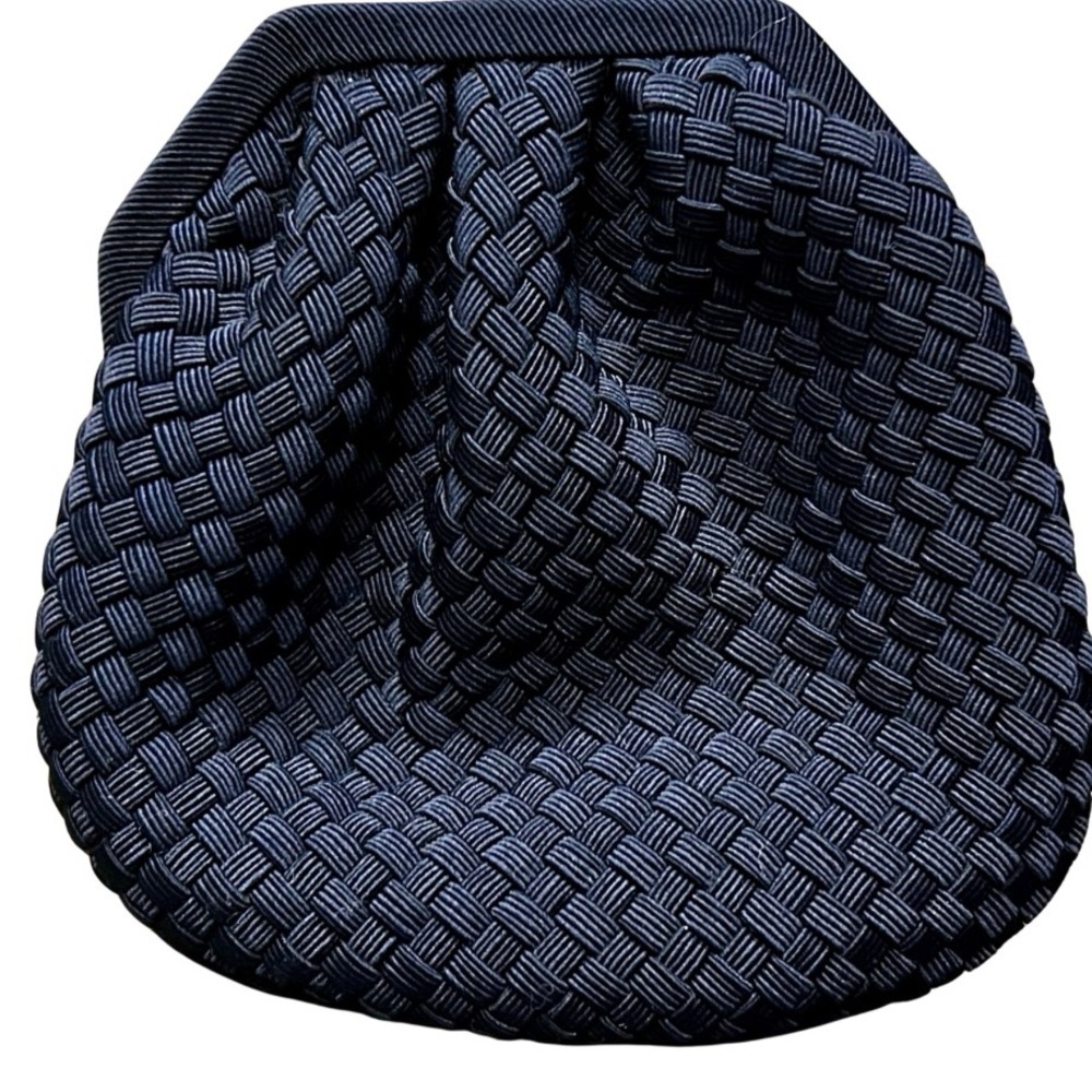 Vintage Vanessa Navy Woven Satin Evening Bag with Gold Clasp